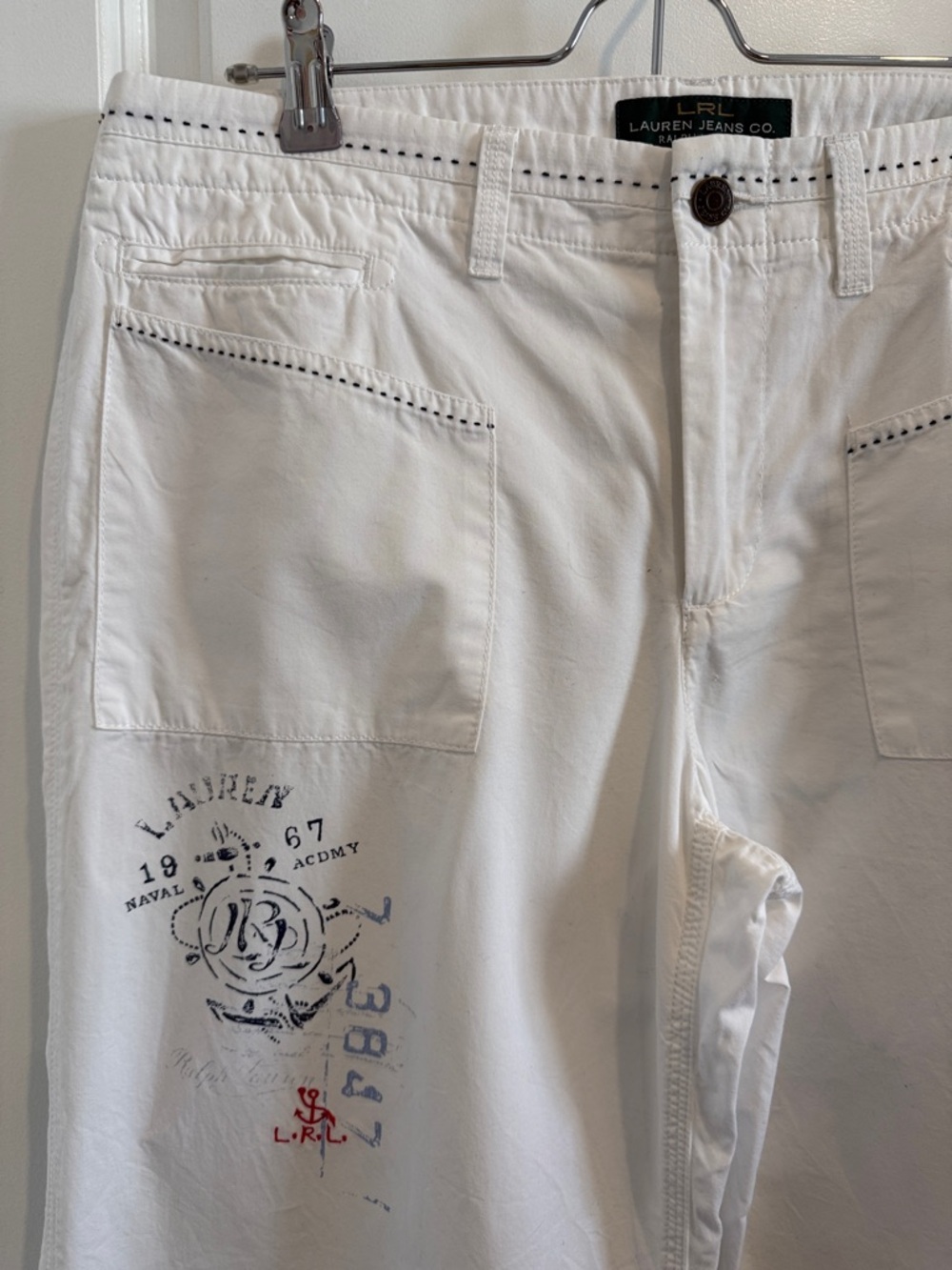 Lauren Ralph Lauren White Wide-Leg Graphic Pocket Pants